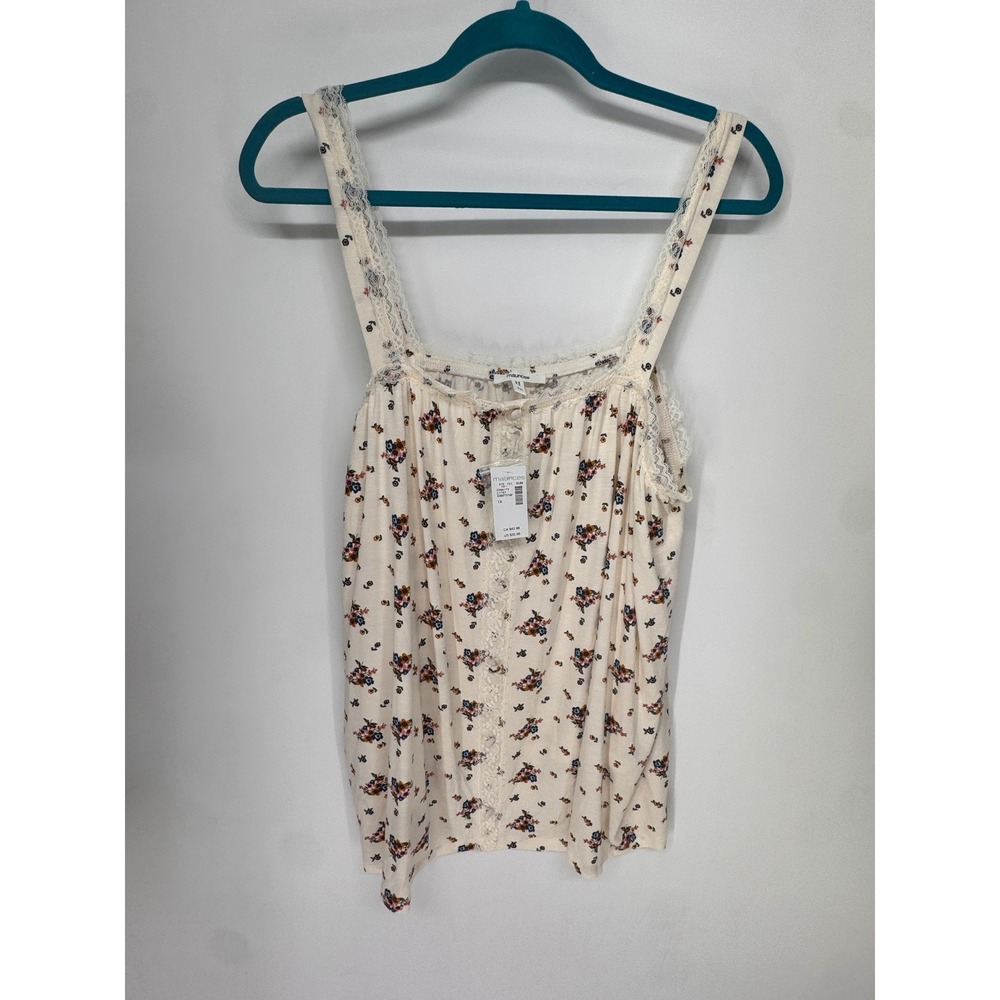 Maurices Cami Women 1X Cream NWT Floral Lace Trim Button Front Sleeveless